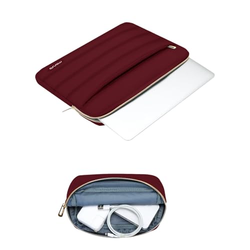 Image of MOSISO 15-15.6 inch Laptop Case, 16 inch Puffy Laptop Sleeve Compatible with MacBook Pro 16, HP Dell ASUS Acer Toshiba Lenovo Notebook Computer, Polyester Horizontal Bag with Small Case, Red