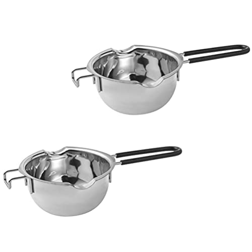 DOITOOL 2pcs Stainless Steel Melting Pot for Chocolate Butter Cheese Ergonomic Design Capacity for Homemade Treats Handle