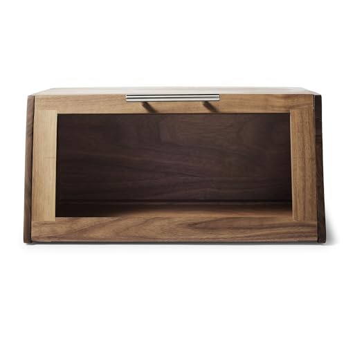 Sur La Table Black Walnut Bread Box – Hardwood Countertop Bread Storage with Clear Lid & Magnetic Closure for Freshness, Holds Loaves, Bagels, Muffins & Pastries – 15.4” L x 10” W x 7.5” H