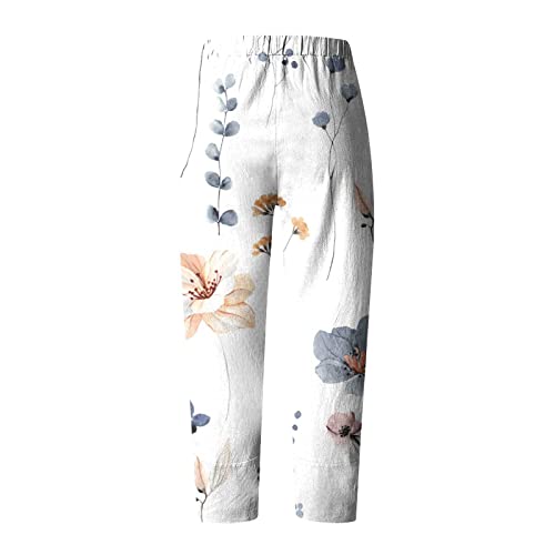 Yuzhih Retro Women Linen Harem Pants With Pockets Boho Comfy High Waist Dragonfly Print Loose Capri Pants Palazzo Trouser(Xx-Large,17-White) #TOP4