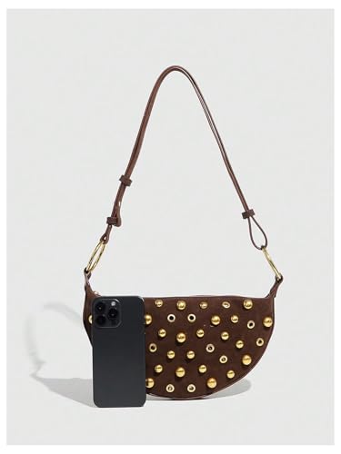 MakeMeChic Women's Rivet PU Leather Zipper Punk Saddle Bag Shoulder Handbags Purse3