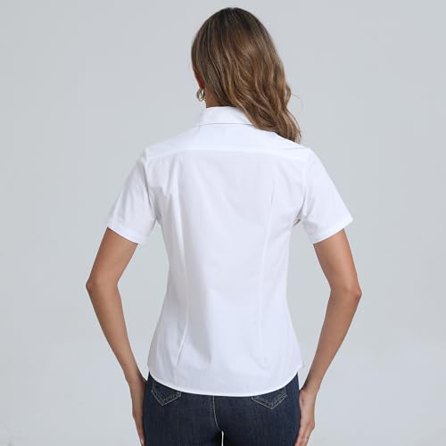 SUNNOW Women's Button Down Shirt Tailored Short Sleeve Slim Fit Blouse Wrinkle Free Office Formal Work Blouses Top4