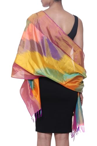 NOVICA Artisan Handwoven Ikat Silk Scarf Tiedyed in India Accessories Scarves Multicolor Wrap Dyejaquard ' Ikat Sweetness'3