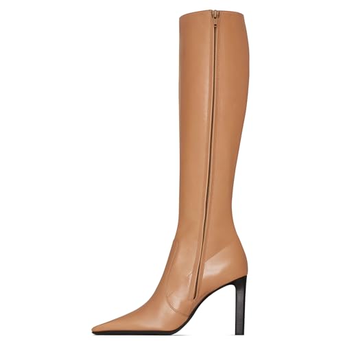 Women's Knee High Boots Square Toe Leather Boots Side Zipper Pointed Toe Tall Boots for Women Fashion Dress Fall Long Boots2