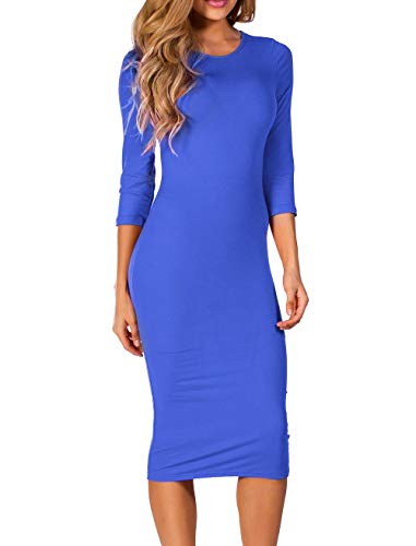 Image of ICONOFLASH Women's 3 /4 Sleeves Midi Bodycon Dress Crew Neck Fitted Dresses with Plus Size Options