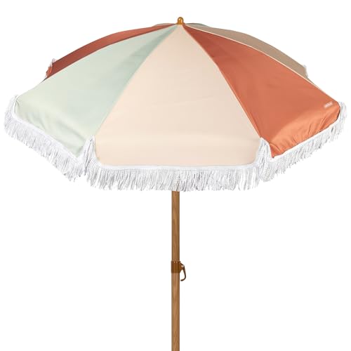 AKTIVE Sombrilla de playa 200 cm Multicolor con flecos, 8 varillas, Protección UV30,...