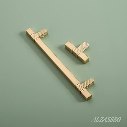 Alzassbg 10 Pack Brushed Gold Cabinet Pulls, 5 Inch(128Mm) Hole Centers Cabinet Handles Square Kitchen Hardware For Cabinets And Drawers Al3086Bb #TOP1