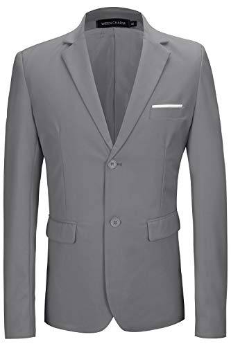 WEEN CHARM Mens Blazer Jacket Slim Fit Casual Two Button Solid Suit Separate Jacket Light Gray