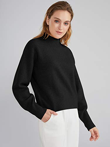 Woolicity Women's Mock Neck Sweaters Long Sleeve Oversized Turtleneck Knit Pullover Cozy Thick Soft Casual Tops Black