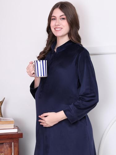 Image of Secret Wish Solid Velvet Maternity Nighty Full Length