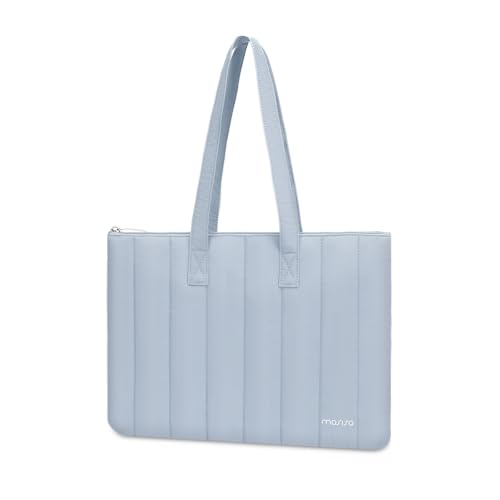 Image of MOSISO Laptop Tote Bag, 13-13.3 inch Laptop Bag Compatible with MacBook Pro 14, HP, Dell, Lenovo, Asus Notebook, Vertical Quilted Casual Computer Briefcase for Business Office Work, Baby Blue