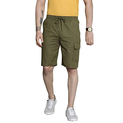 Image of The Indian Garage Co Men Slim Fit Solid Mid-Rise Cargo Shorts