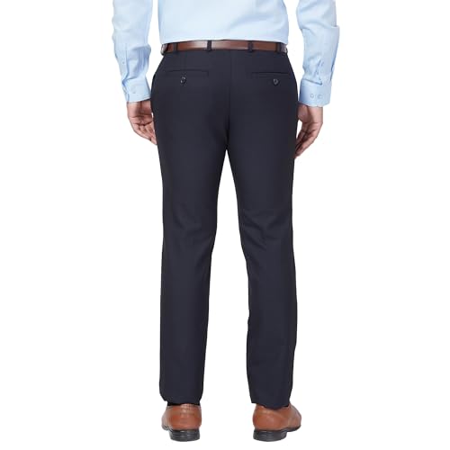 Image of Raymond Men Slim Fit Solid Pattern Polyester Blend Flat Front Casual Trouser
