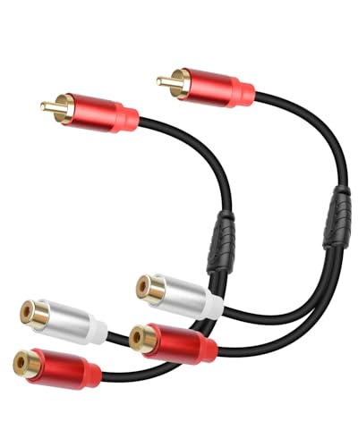 GELRHONR Cable RCA, Cable Subwoofers 1macho a 2 hembra,de audio estéreo para subwoofers, cines en casa, altavoces, televisores HD y más, 30cm/1 ft (2 Pack)