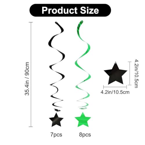Image of BEISHIDA Green Black Silver Stars Hanging Swirls Graduation Hanging Ornament Decorations for Birthday Party Weeding Congrats Grade 2026 Graduation Decorations,Pack of 15