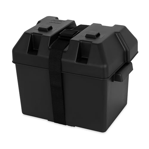 Camco Heavy Duty Battery Box with Straps and Hardware - Group 24 |Safely Stores RV, Automotive, and Marine Batteries |Durable Anti-Corrosion Material | Measures 7-1/4" x 10-3/4" x 8" | (55362)