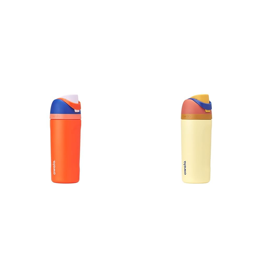 Owala Kids FreeSip 16oz Insulated Water Bottle Bundle (Misty Horizon & Blue Citrus)