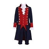 SFWXCOS Men's Colonial Military Costume Musical Hamilton Alexander Blue Tailcoat Jacket George Washington Costume (Red, XL)
