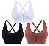 AKAMC Women's Removable Padded Sports Bras Medium Support Workout Yoga Bra 3 Pack,Large