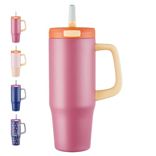 Image of Fijinhom 32 oz Tumbler with Handle, 304 Stainless Steel Insulated Water Bottle Keeps Cold 24 Hours, Water tumbler with flip straw, Insulated Coffee Mug, Travel Cup for Sports & Gifts, Red