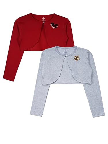 Image of KiddoPanti Girls Fleece Crop Length Shrug | Cotton Poly Fleece Fabric |Sequin Patch on Chest | Front Open Pearl Button Closure | Crop Length, Full Sleeve | Lightweigth & Breathable Girls Shrug
