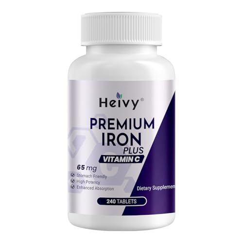 Image of Heivy Ferrous Sulfate 325mg, Iron 65mg, Iron with Vitamin C - High Potency Iron Supplement for Women & Men - Premium Pure Ingredients, Gentle on Stomach, 240 Tablets, Made in USA