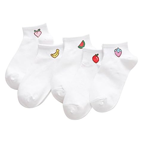 BESTOYARD 5 Pairs Cotton Socks Cute Fruit Ankle Socks Fashion Socks for Women Girls, White, 1 Cover