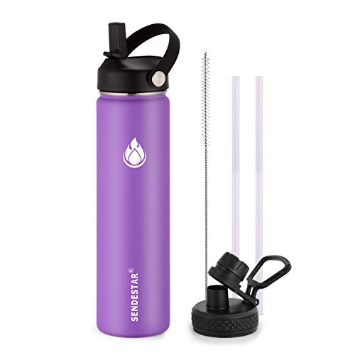 SENDESTAR-Stainless-Steel-Water-Bottle-Wide-Mouth-Water-Bottle-24-oz-with-Straw-Lid-Spout-Lid-Double-Wall-Vacuum-Insulated-Leak-Proof-Keeps-Liquids-Hot-or-Cold-Violet