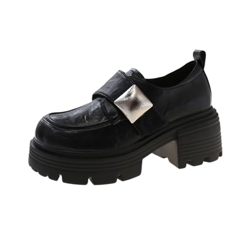 Women's Plush Fleece-Lined Chunky Platform, Vintage Retro Style Metal Buckles Ideal for Autumn Winter, Casual Office Wear
