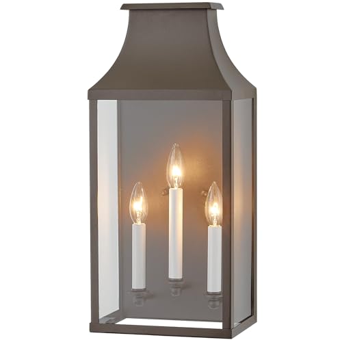 Image of 21 inch Large Classic Outdoor Wall Lantern Light For House Exterior,Handcrafted Old Rust Metal Cage Mounted Pocket Wall Sconce W /Clear Tempered Glass,Waterproof for Porch, Patio, Garage&Front Door E12