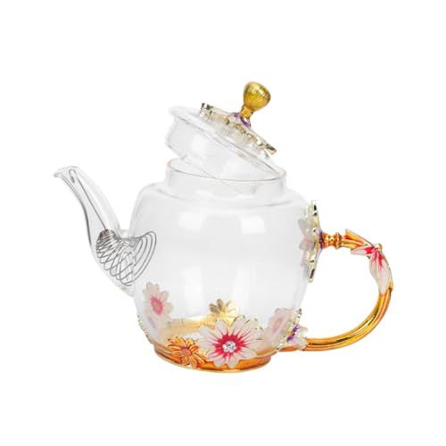 ERINGOGO 耐熱ガラスティーポット 茶こし付き 透明ティーメーカー 多機能インフューザー付き 家用花茶 果実茶 漢方茶対応 ガラス製おしゃれ