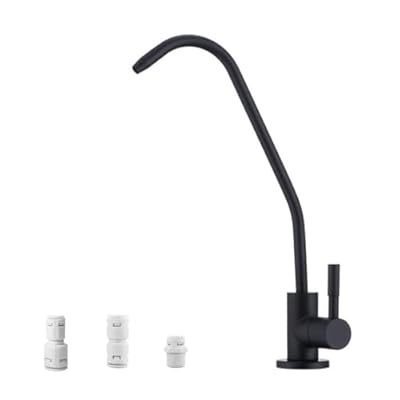 BZOOSIU Drinking Water Faucet, SUS 304 Kitchen Water Filter Fits Most Reverse Osmosis Systems with Black, Built in Ceramic Cartridge Kitchen Bar Sink Drinking Water Purifier Fauce