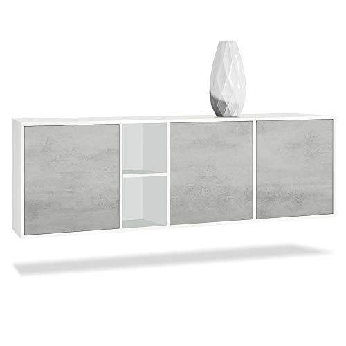 Vladon Cómoda Cuba - Blanco Mate/hormigón Oxidado - Aparador Moderno para su salón - (AnxAlxPr) 182x53x35 cm