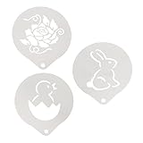 FELTECHELECTR 3Stücke Kaffeeschablonen aus Rostfreiem Stahl Latte Art und Cappuccino Vorlagen mit Hasen Motiven Perfekt für Kreative Kaffee Dekoration und Milchschaumgestaltung