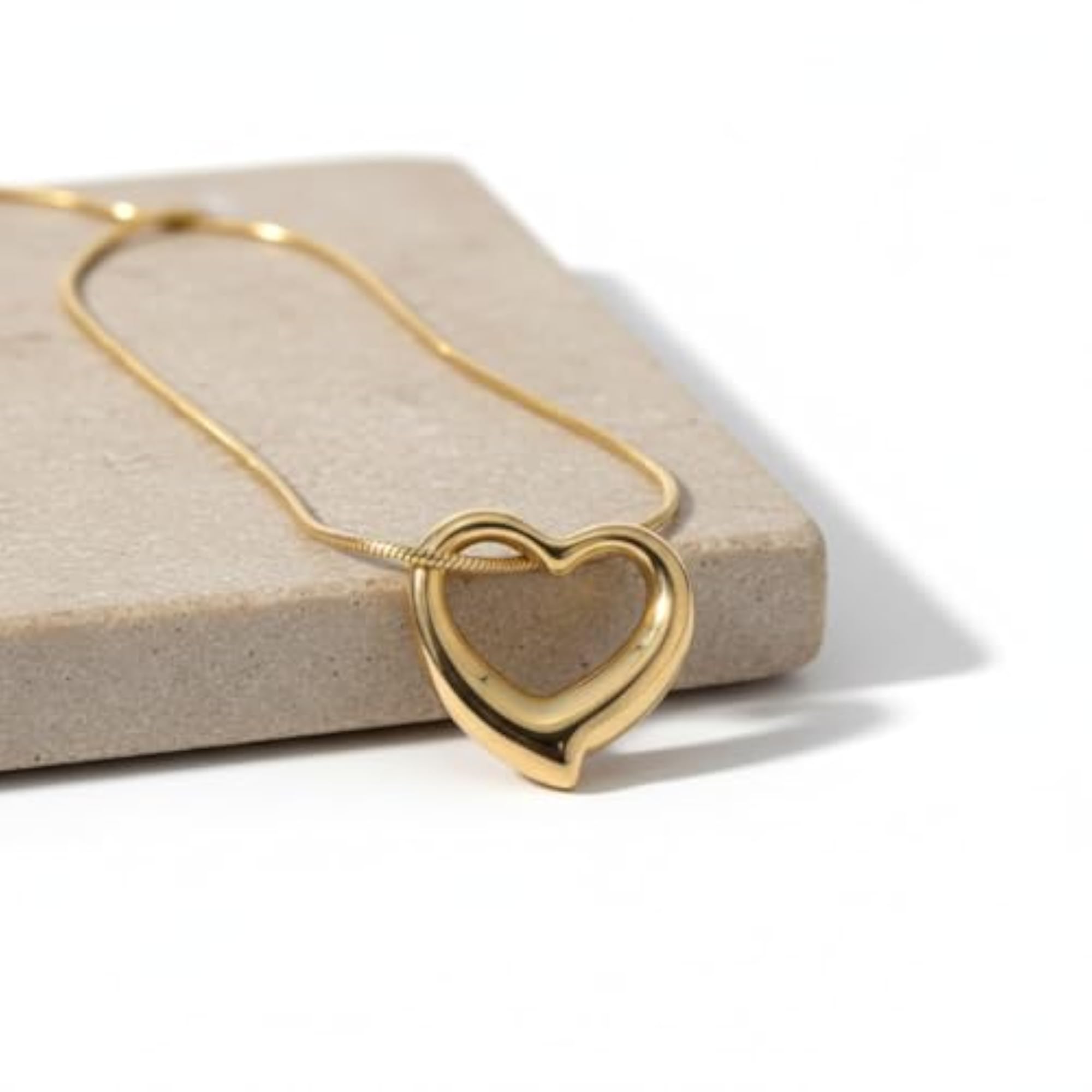 Gold-Tone Open Heart Pendant Necklace, Elegant Style