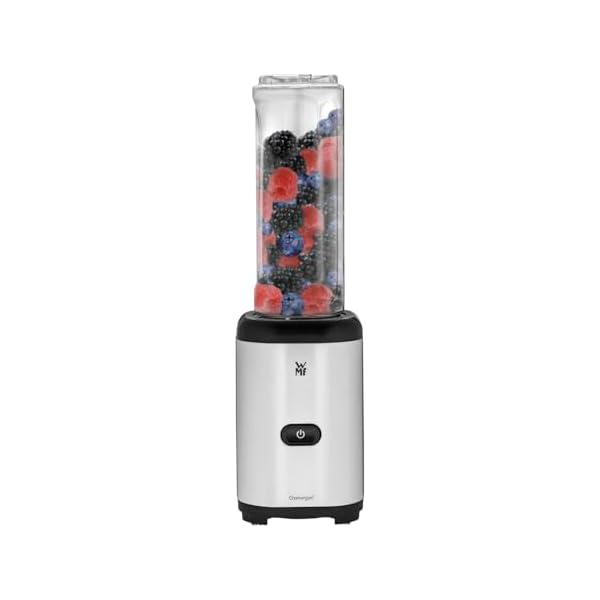 WMF Kult X Mix & Go Mini Smoothie Maker, Standmixer, Blender elektrisch, Shake Mixer 300 Watt Leistung, Tritan-Kunststoff Flasche 600ml, auslaufsicherer Schraubdeckel, rutschfeste Füße, Silber/Schwarz