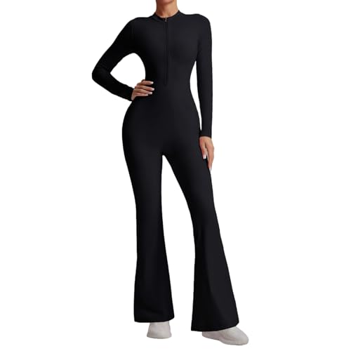 Mono para mujer casual negro con pantalones acampanados y diseño de una pieza