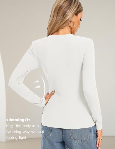 Image of Kate Kasin Fall Women Fitted Long Sleeve Shirt, Ribbed Knit Crewneck Top