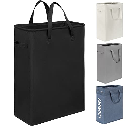 Chrislley 45L Slim Laundry Hamper Narrow Laundry Basket with Handle Foldable Dirty Clothes Portable Skinny Hamper Organizer Storage Bins (22 inches, black)