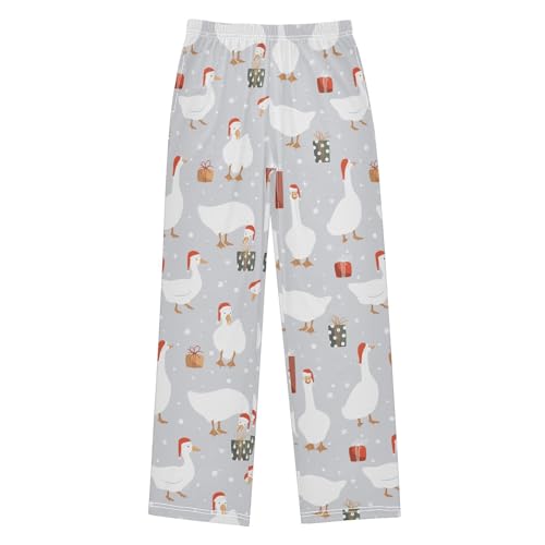 Xmas Duck Snowflake Boys Long Pants Soft Trousers Elastic Waist Kids Lounge Bottoms with Pockets S-XL