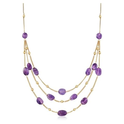 Ross-Simons 55.00 ct. t.w. Amethyst Bead Station Necklace in 18kt Gold Over Sterling. 18 inches Cover