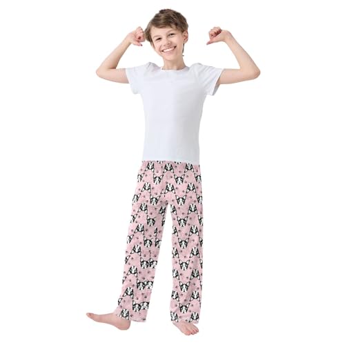 ZZXXB Bulldog Footprint Boys Long Pants Soft Trousers Elastic Waist Kids Lounge Bottoms with Pockets S-XL2