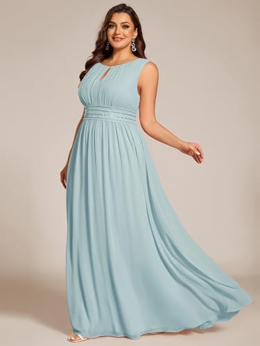 Image of Ever-Pretty Plus Women's Round Neck Sleeveless Empire Waist Maxi Plus Size Formal Gowns Bridesmaid Dresses