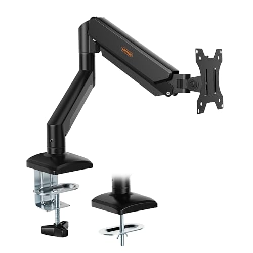 VonHaus Single Monitor Arm Desk Mount for 10 to 32 Inch Screens, Height Adjustable Gas Spring Monitor Clamp with Tilt, Swivel & Rotate, VESA 75 & 100mm