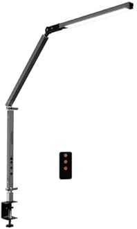 Neatfi LED Desk Lamp with Clamp, Touch & Remote Controlled, Stepless Dimming, 3 Color Modes (3000-6000K), Detachable Shade, Flicker-Free, 360° Rotation, Wide-Angle Lighting (Modern, Silver)