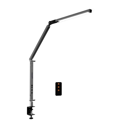 Neatfi LED Desk Lamp with Clamp, Touch & Remote Controlled, Stepless Dimming, 3 Color Modes (3000-6000K), Detachable Shade, Flicker-Free, 360° Rotation, Wide-Angle Lighting (Modern, Silver)
