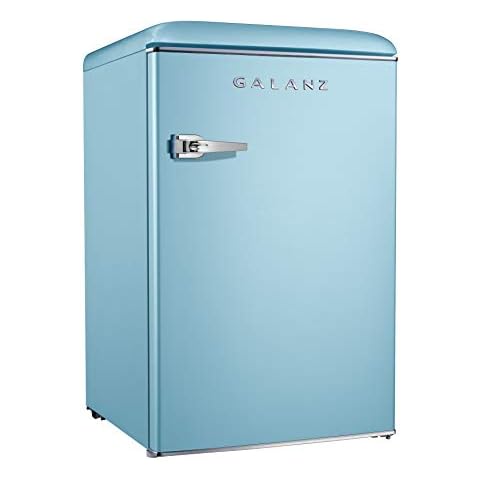 Galanz GLR44BEER Retro Compact Refrigerator, Single Door Fridge Adjustable Mechanical Thermostat, 3 Removable Glass Shelf, 1 Crystal Crisper, 1 Power Cord, Blue, 4.4 Cu Ft Cover