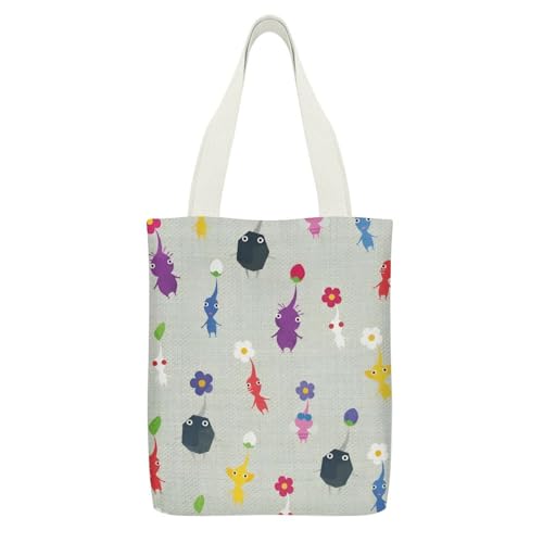 [UEYNERHY] ピクミン トートバッグ ポケット付き エコバッグ 買い物バッグ ショルダーバッグ キャンバスバッグ A4 ファスナー グッズ 通勤 通学のサムネイル