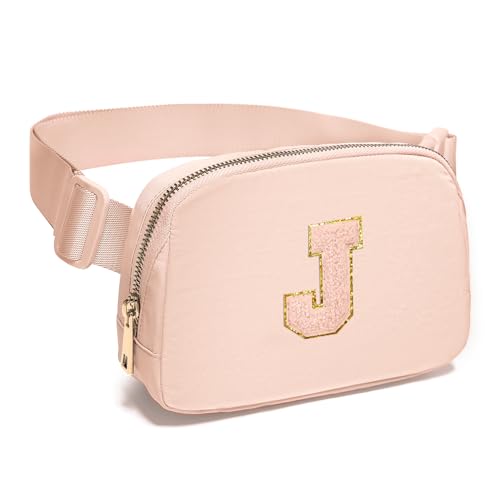 Image of Gitus Gifts for 8 9 10 11 12 Year Old Girls Belt Bag Fanny Pack Crossbody Bags with Initial Letter Patch Cute Stuff Birthday Gifts for Teen Girls Women Personalized Trend Stuff (Coral Pink-J)