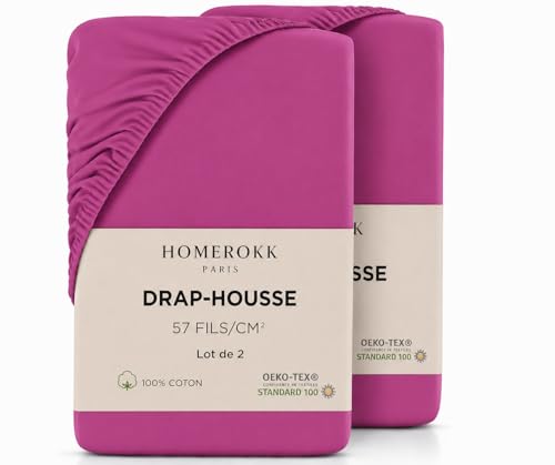 Lot de 2 Draps Housse – 100% Coton 57 Fils/m² – Certifié Oeko-TEX – Bonnet Profond pour...